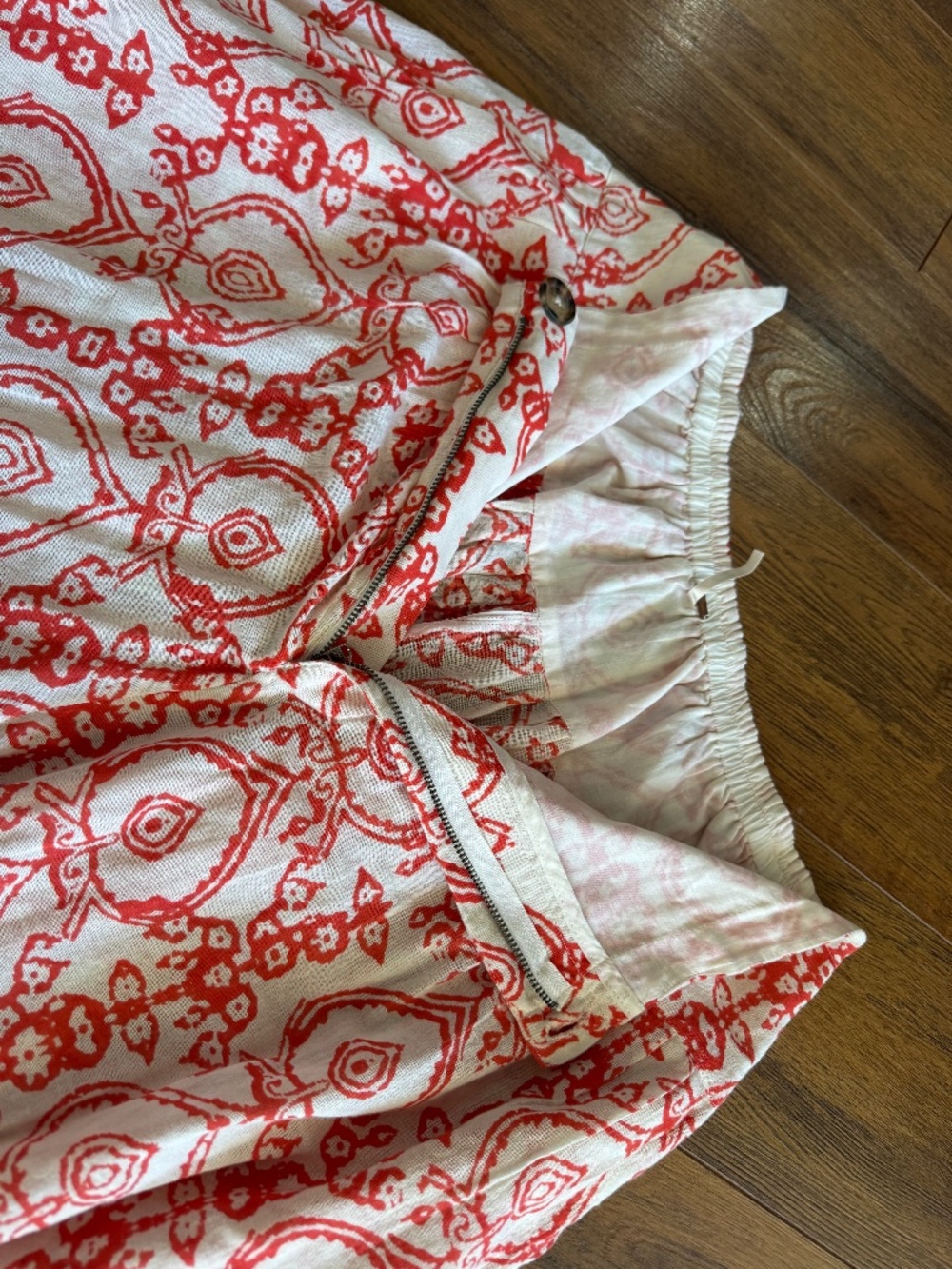 Free People Coral Red Print Balloon Harem Pants Boho Cotton India Large - Picture 14 of 15